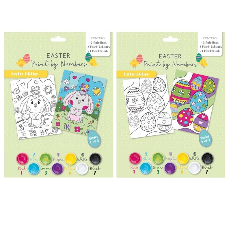 PAINT BY NUMBERS,2 Pictures, 7 Paints & Brush H/pk [Spittable]