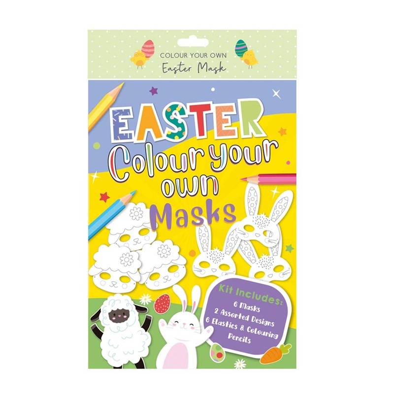 EASTER MASKS, Colour Your Own 6`s 2 Assorted H/pk [Packs Only]
