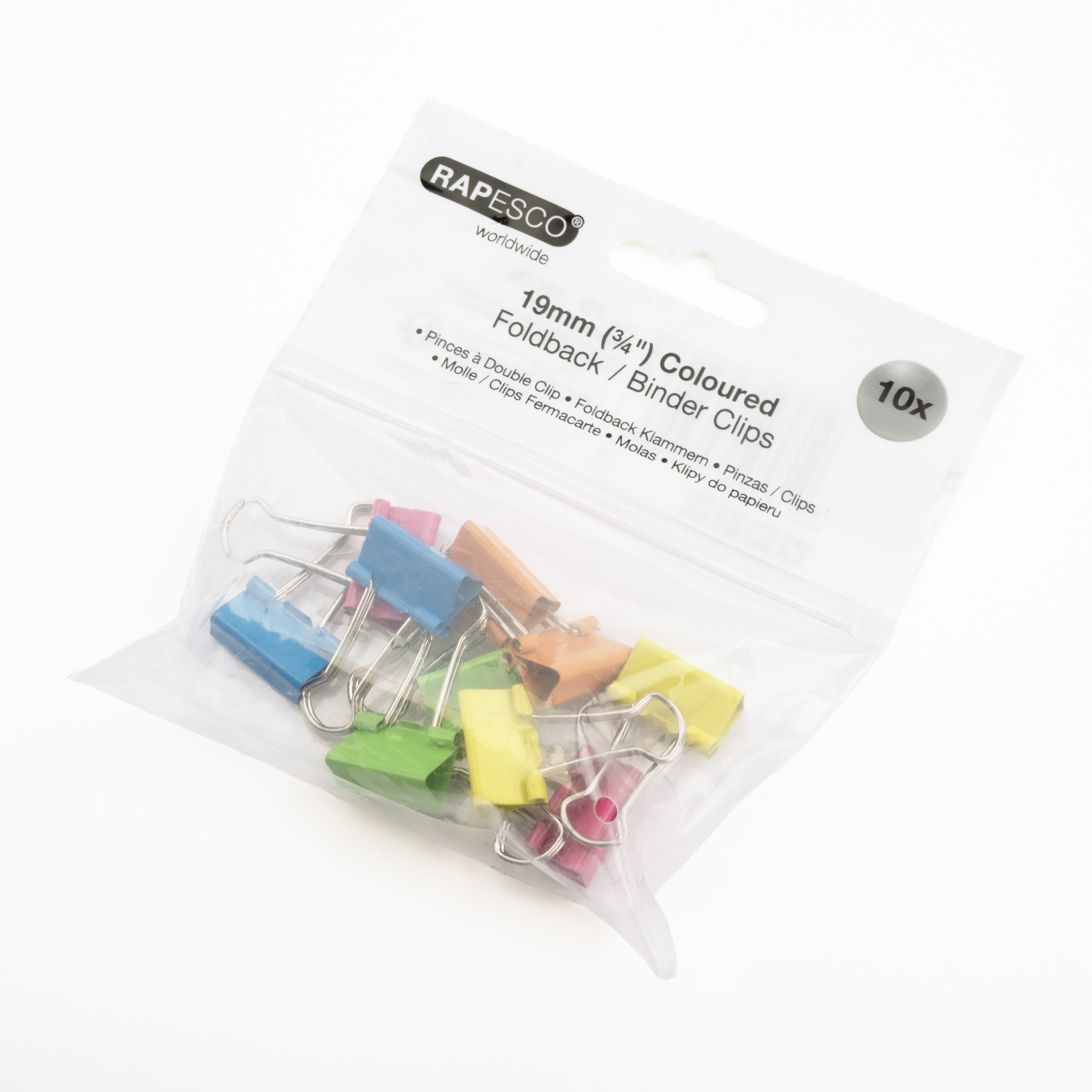 FOLDBACK CLIPS,Assorted Colours 10`s 19mm Boxed [Packs Only]
