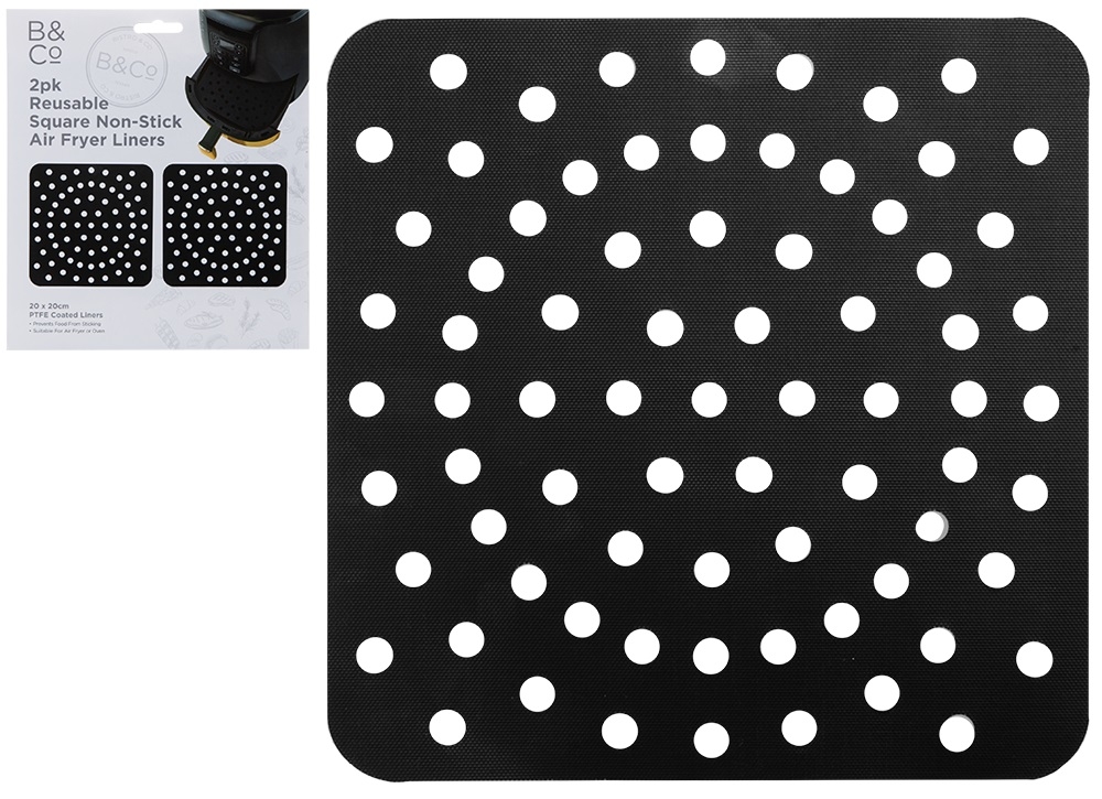 AIR FRYER LINER,Non Stick Square 20 x 20cm Reusable 2`s H/pk [Packs Only]