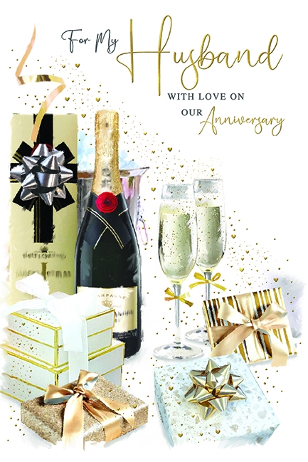 ANNIVERSARY CARDS,Husband Champagne & Presents [Packs Only]