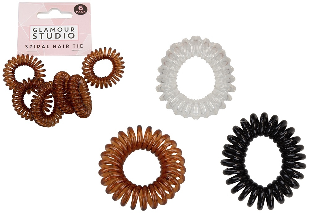 HAIR TIES,Spiral 6`s Assorted Colours H/pk [Packs Only]