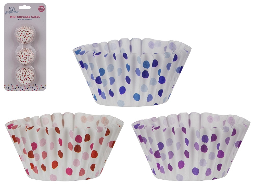 MINI CUPCAKE CASES,Assorted Colours 120`s H/pk [Packs Only]