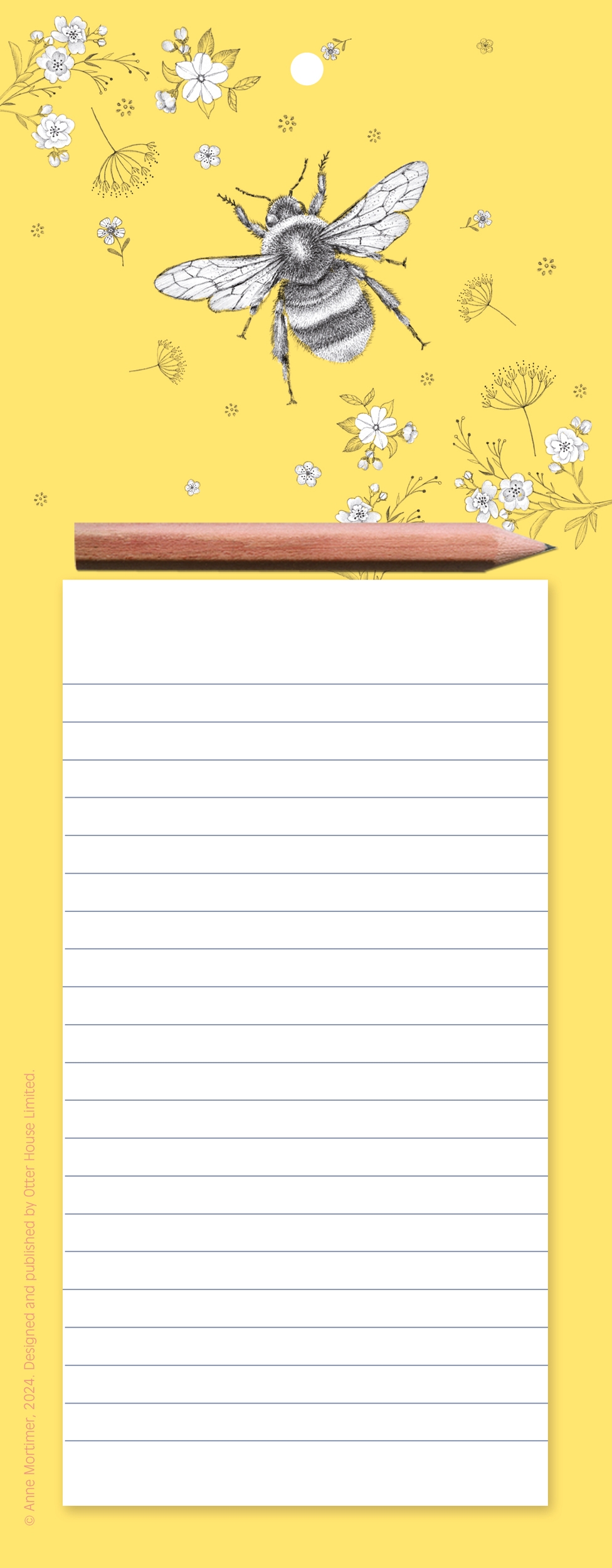 MAGNETIC MEMO PAD,Floral Bee 40 Sheets with Pencil