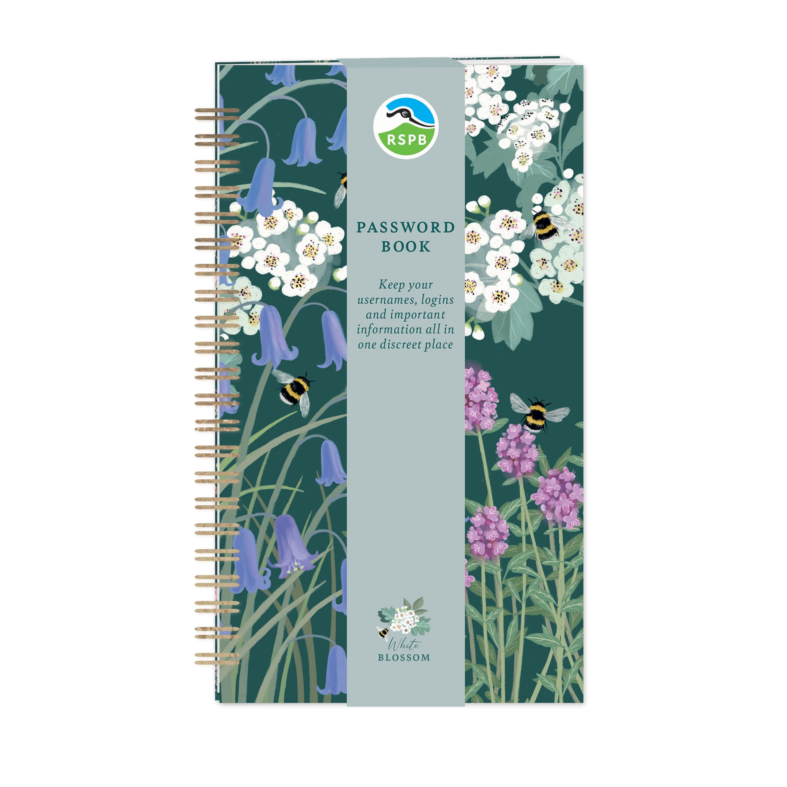 PASSWORD BOOK,RSPB White Blossom Bluebells & Thyme 160 Page
