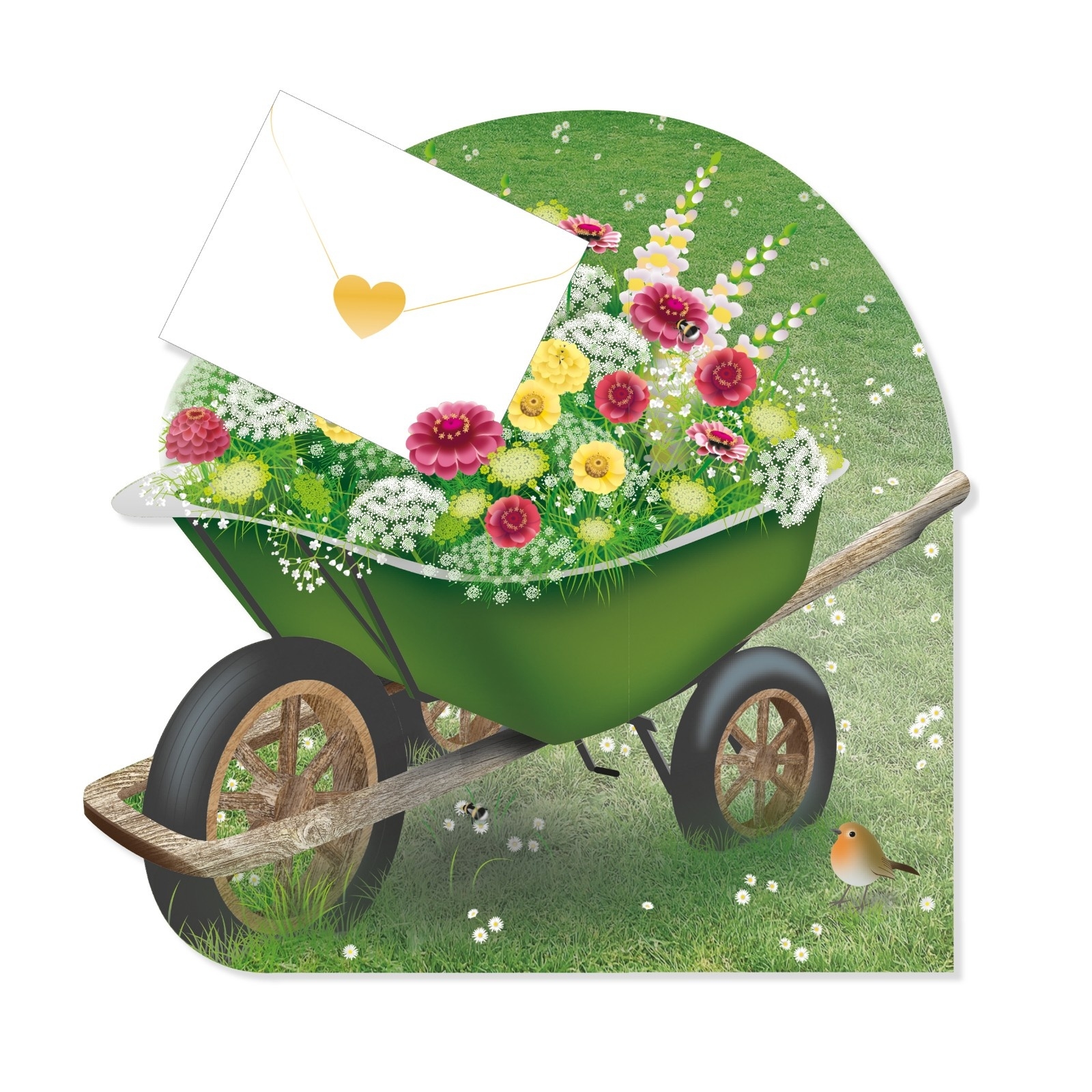 BLANK CARDS,3D,Floral Wheelbarrow [Packs Only]