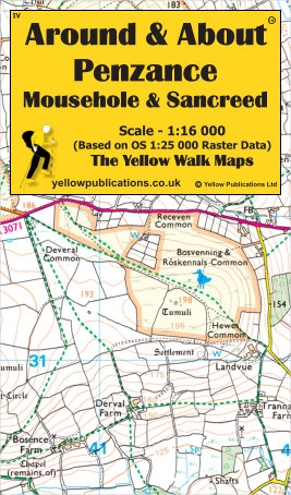 WALKING MAP,Around & About Laminated Waterproof,Penzance, Mousehole, Sancreed