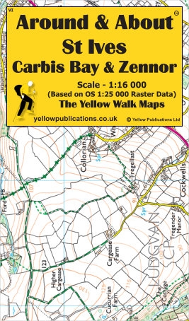 WALKING MAP,Around & About Laminated Waterproof,St Ives, Carbis Bay, Zennor