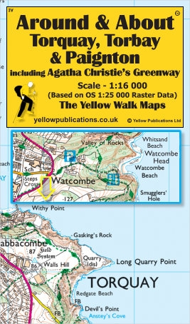 WALKING MAP,Around & About Laminated Waterproof,Torquay, Torbay, Paignton including Agatha Christie`s Greenway