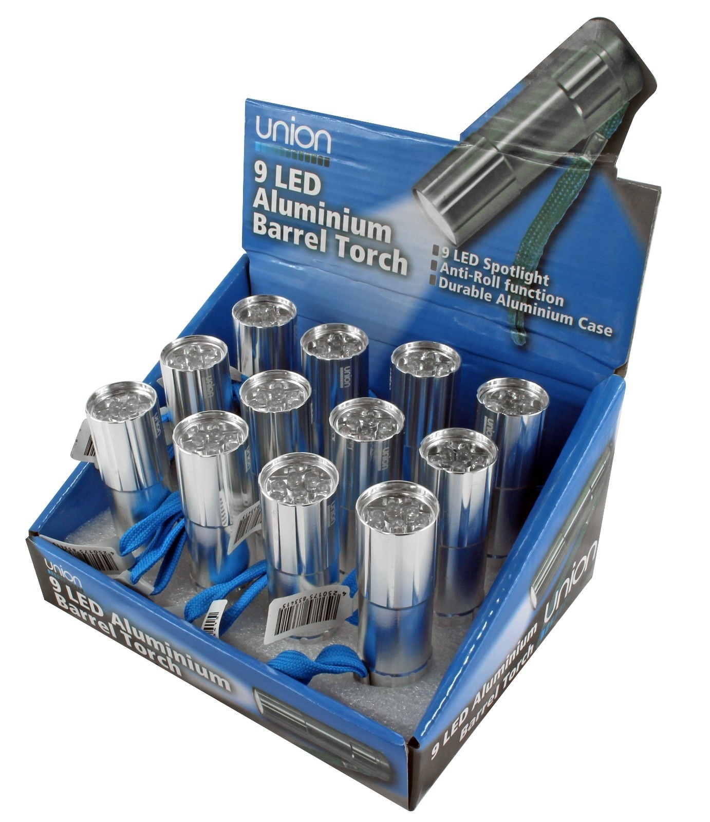 TORCH, 9 LED,Aluminium Barrel 98x30mm 3AAA Batt Not included CDU [Packs Only]