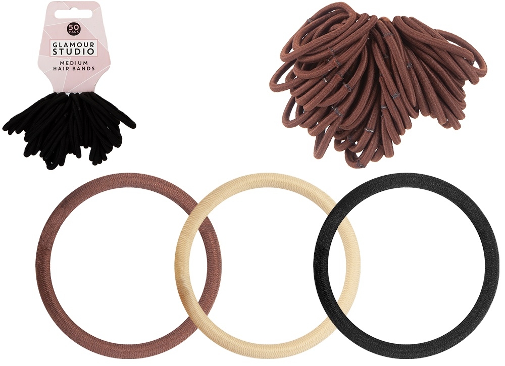 HAIR BANDS,Medium 50`s Assorted Colours H/pk [Splittable]