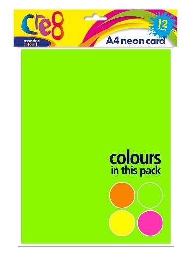 CARD,A4 Neon Assorted 10`s H/pk (Cre8) [Packs Only]