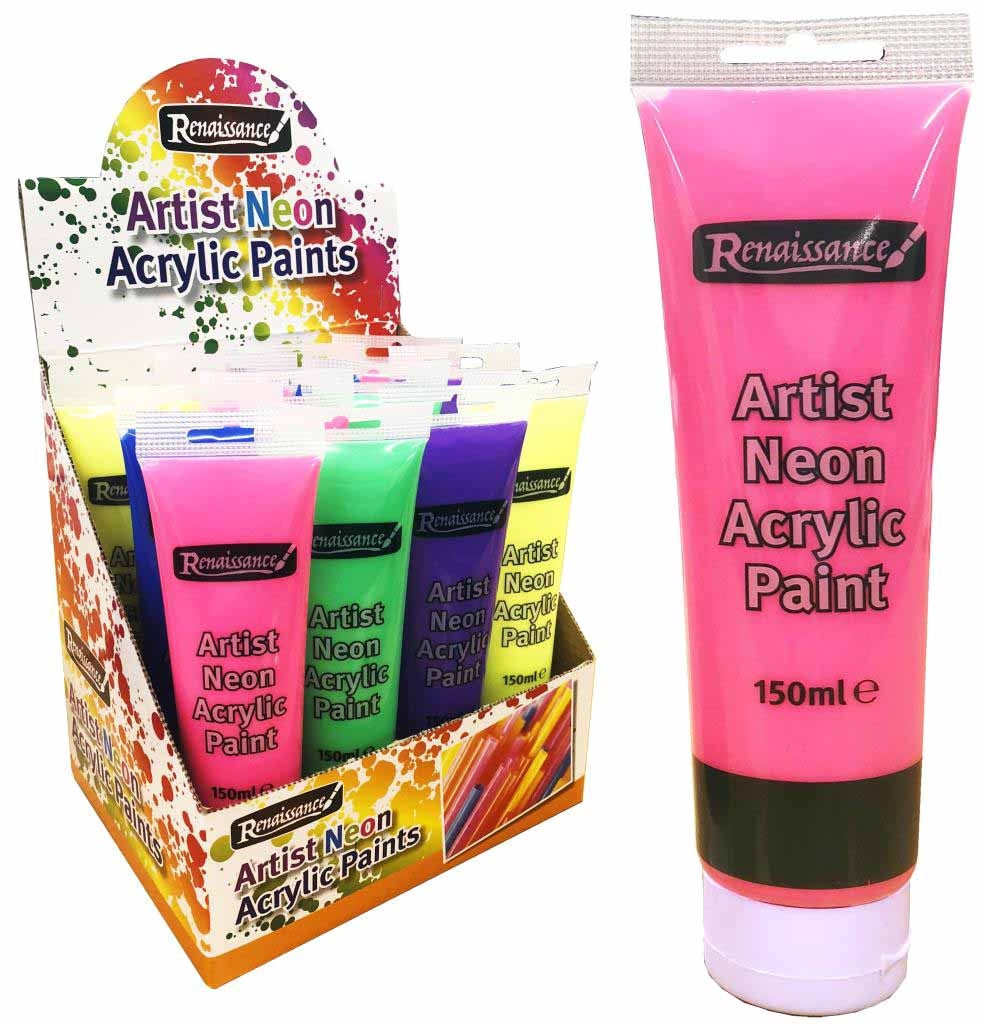 ACRYLIC PAINT,150ml 6 Assorted Neon Col, H/pk Tubes in CDU [Packs Only]