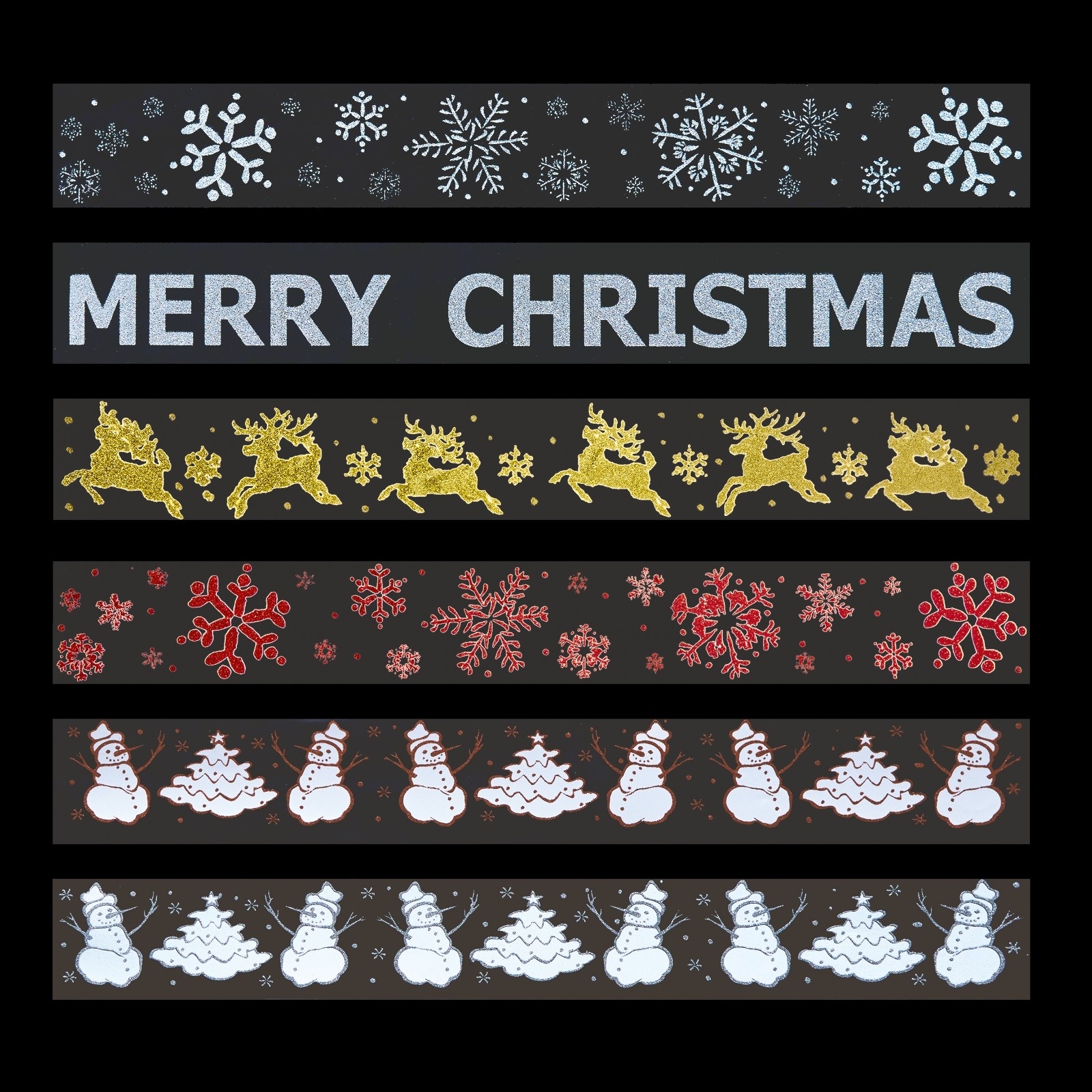 WINDOW STICKERS,Xmas Glitter 6 Assorted H/pk [Packs Only]