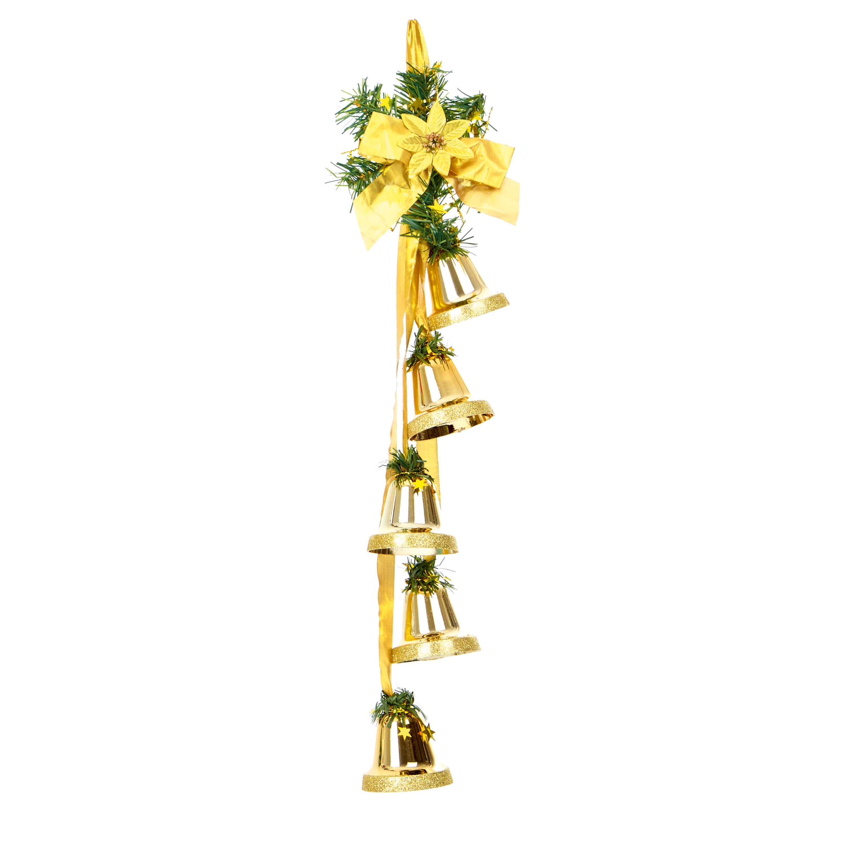 TREE DECORATION,Hanging Bell Clusters 5`s Red, Gold & Silver Assorted [Splittable]