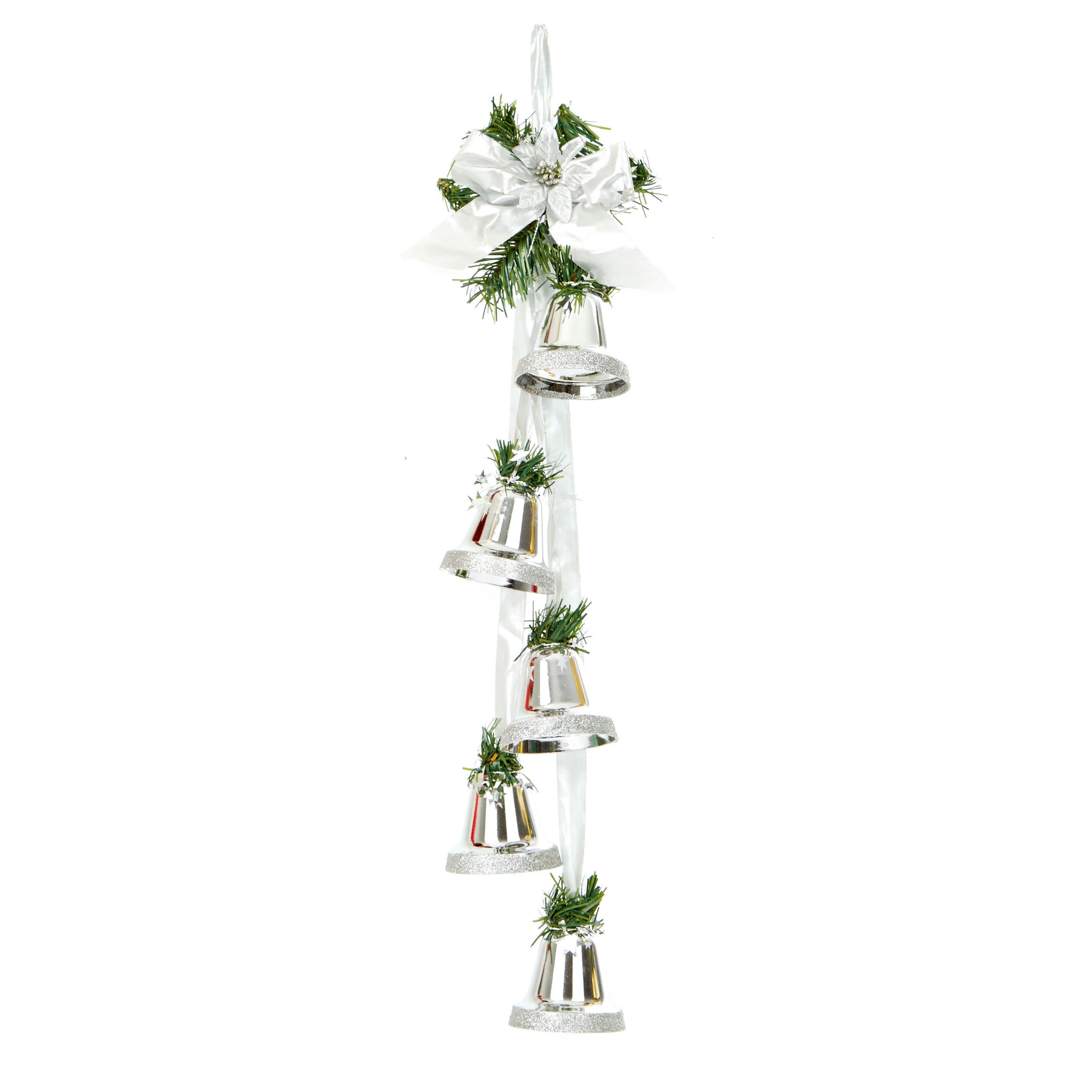 TREE DECORATION,Hanging Bell Clusters 5`s Red, Gold & Silver Assorted [Splittable]