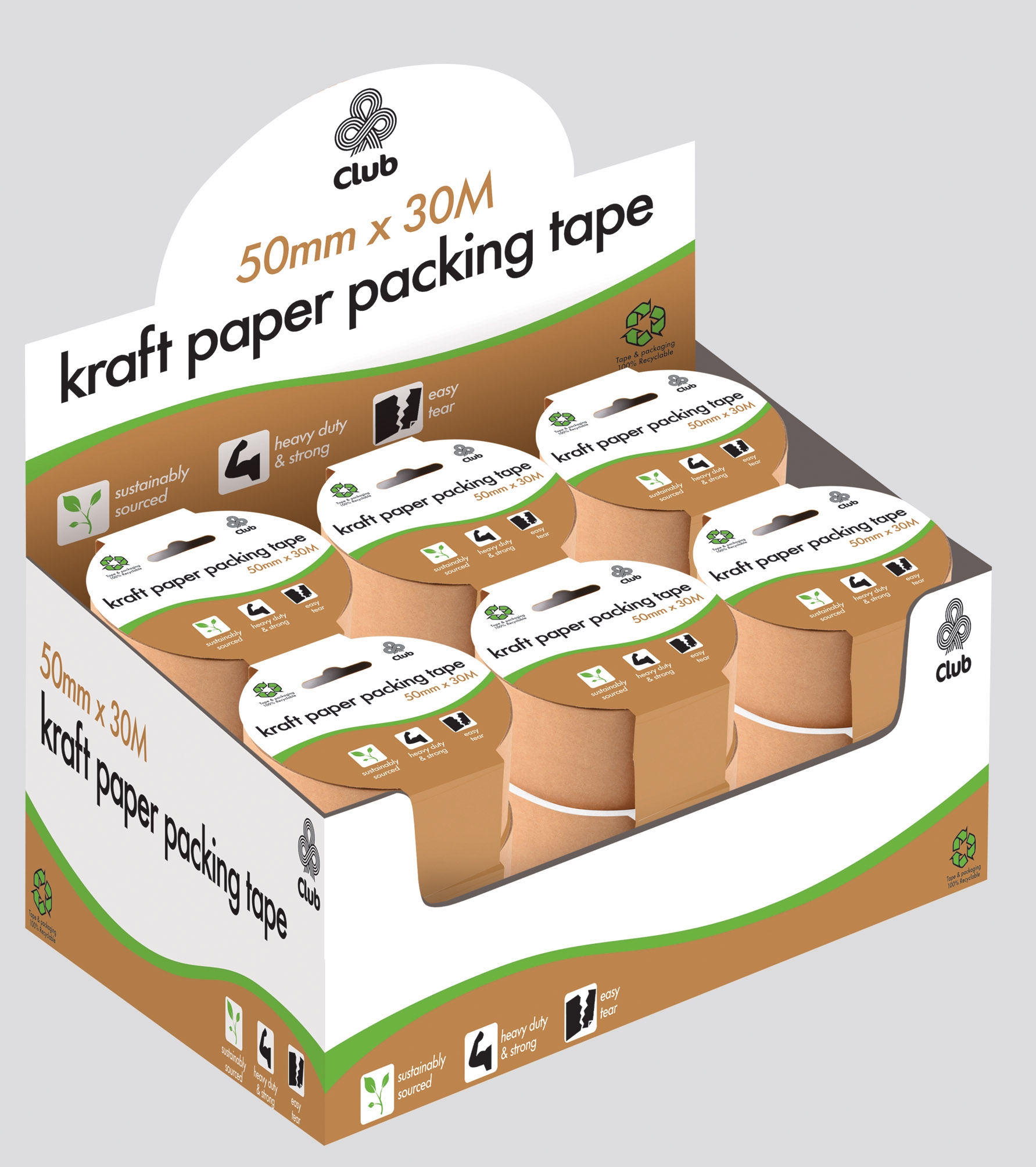 KRAFT PACKING TAPE, Eco Recyclable 50mm x 30m H/pk [Splittable]