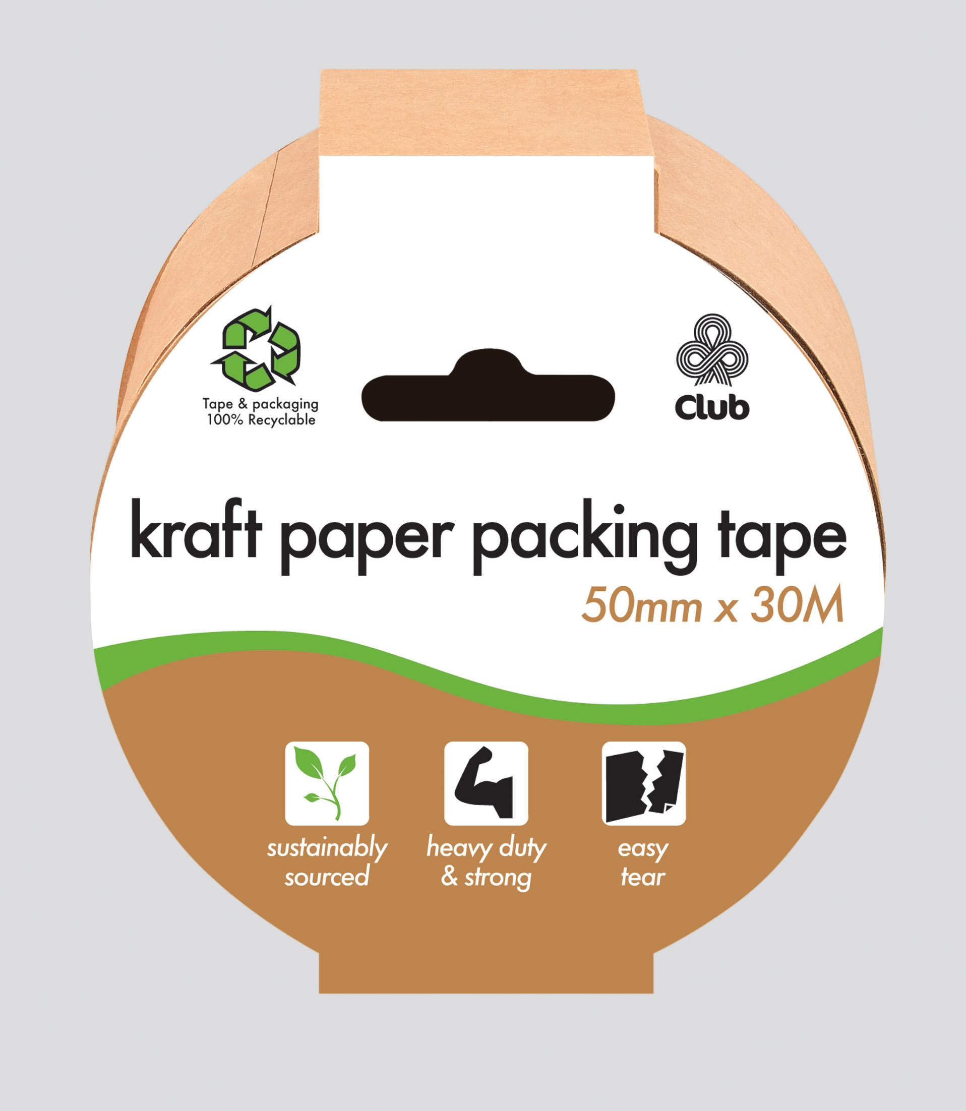 KRAFT PACKING TAPE, Eco Recyclable 50mm x 30m H/pk [Splittable]