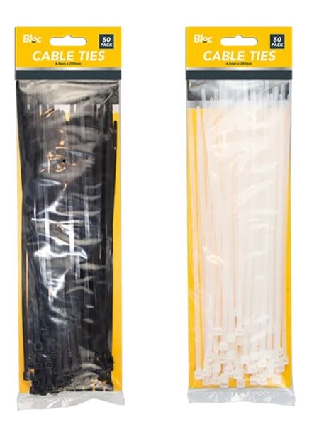 CABLE TIES, Black & Clear Asst 4.7 x 250mm 50`s H/pk [Splittable]
