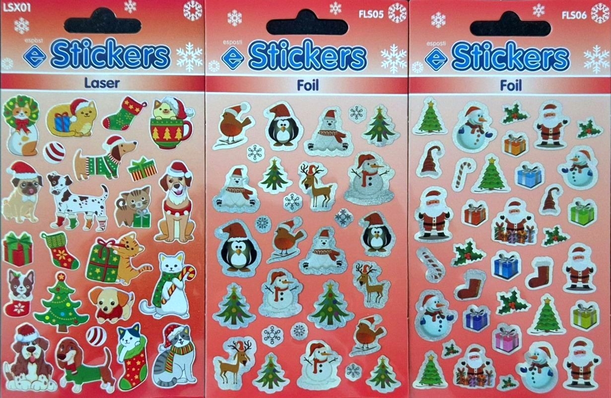XMAS STICKERS,Glitter Crystal/ Micro Laser Asst. Clip Strip [Packs Only]