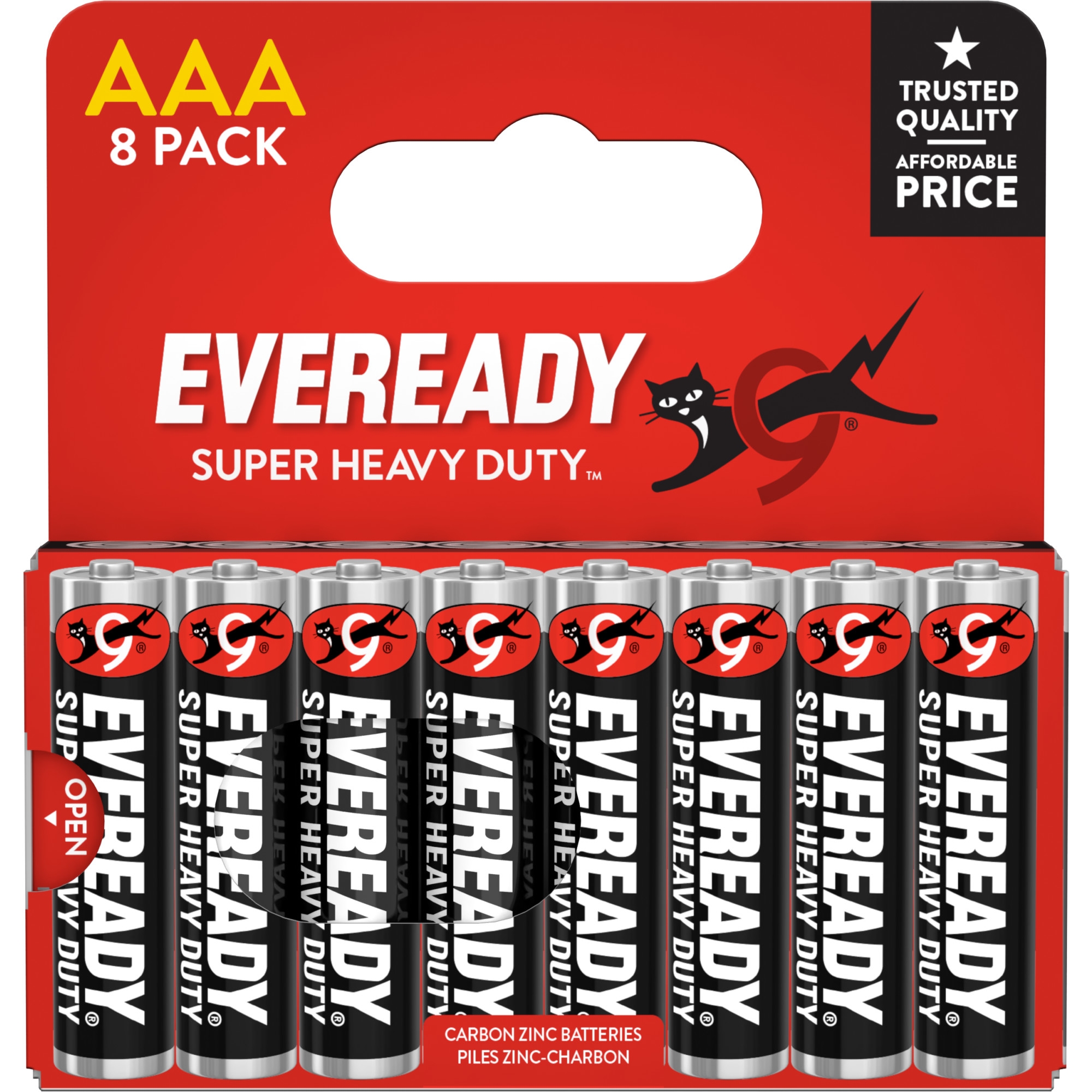 EVEREADY, Super Heavy Duty Zinc Batteries AAA 8`s I/cd [Splittable]