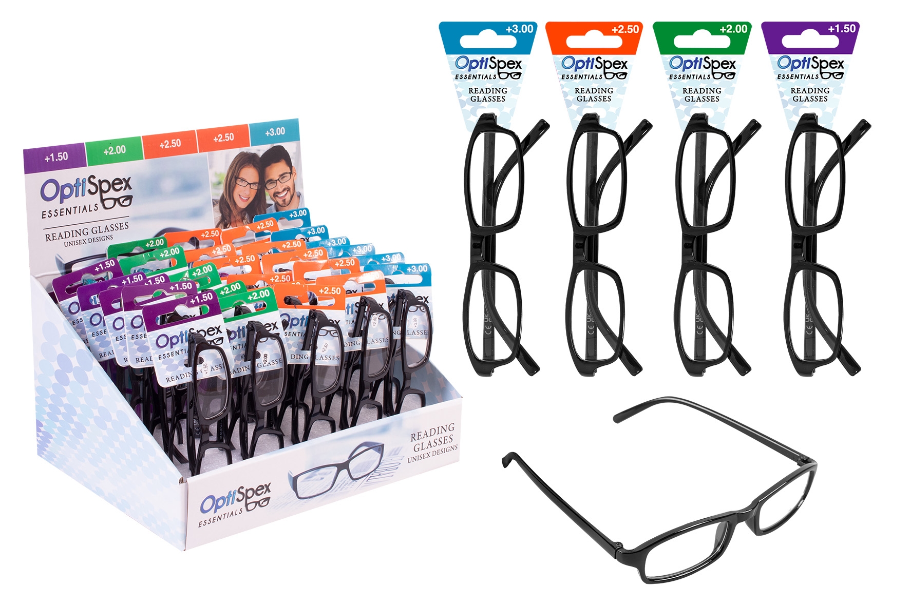 READING GLASSES,Black Frame 4 Assorted Strengths CDU [Packs Only]