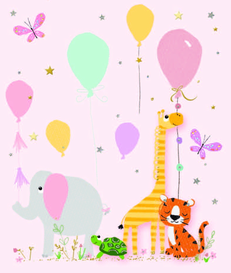 GIFT TAG,Baby Girl Pink Jungle Animals [Packs Only]