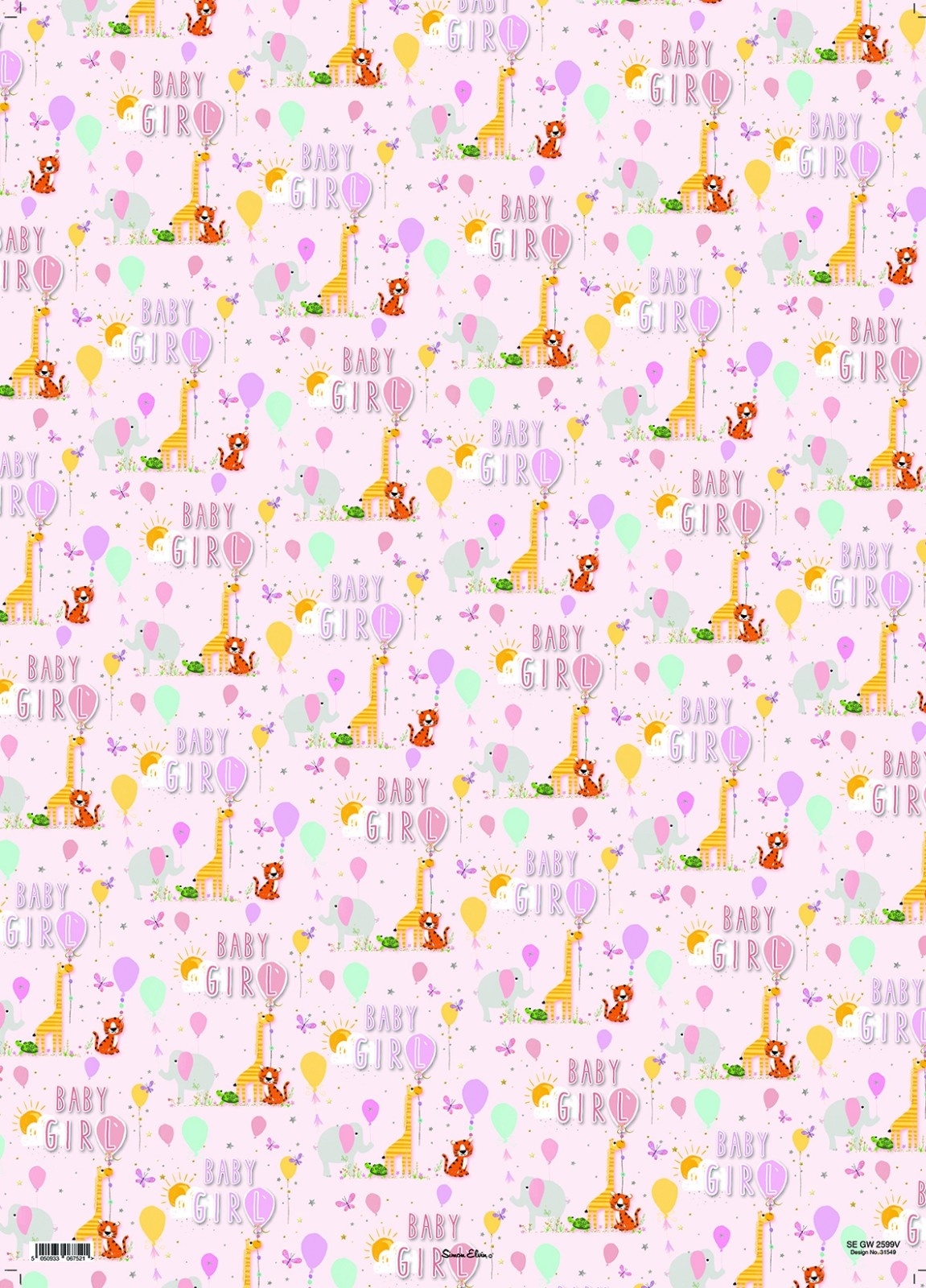 GIFT WRAP,Baby Girl Pink Jungle Animals [Packs Only]