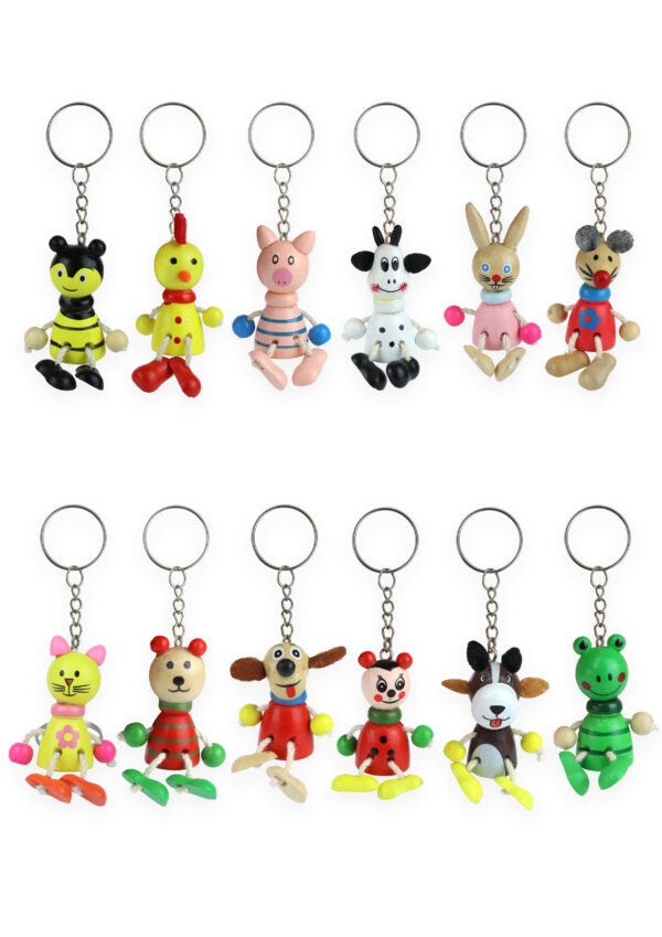 KEYRING,Wooden Animals 5cm 12 Assorted [Packs Only] (Substituted by Supplier)