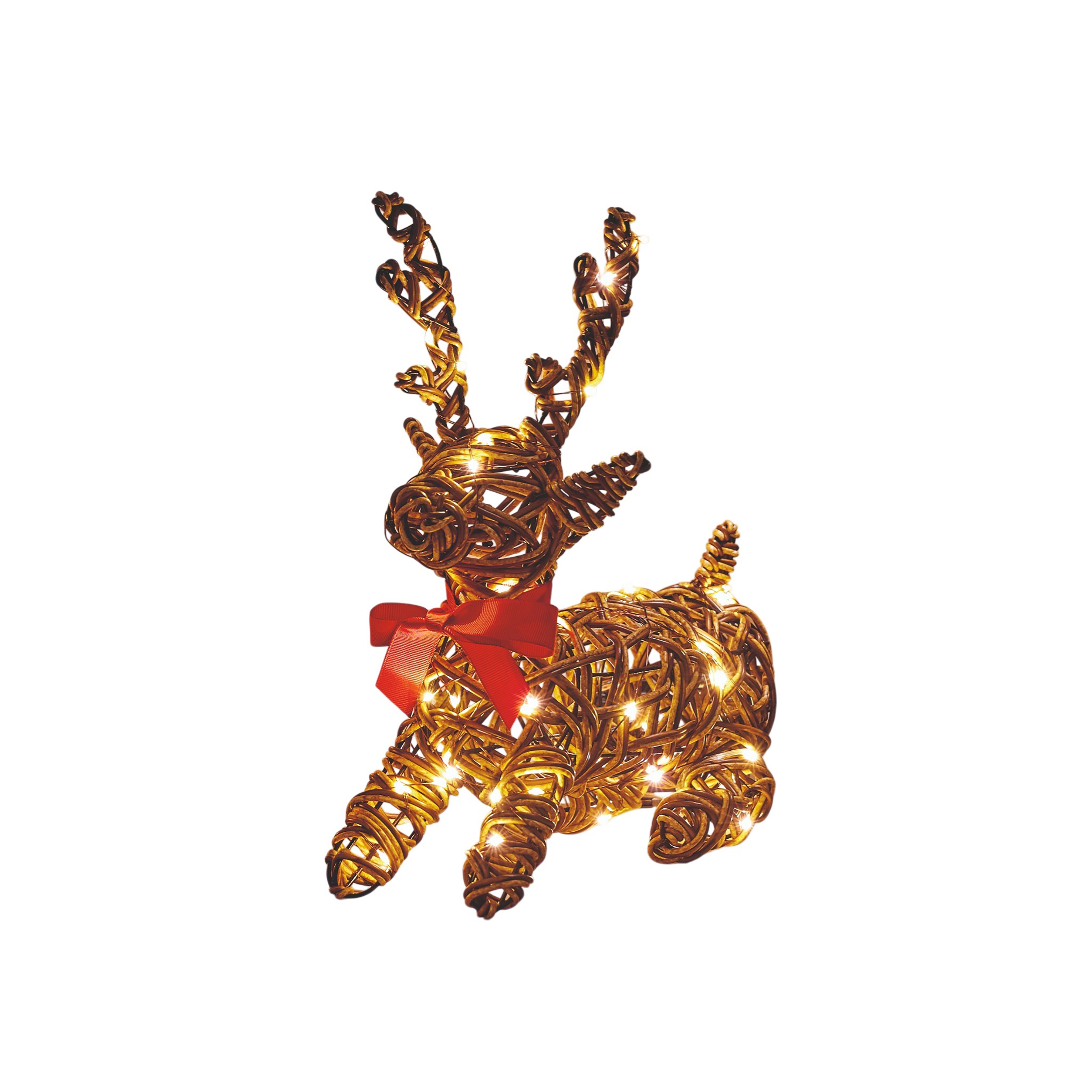 RATTAN SCULPTURE,Lying Reindeer 30cm Outdoor Battery Operated 40 LED