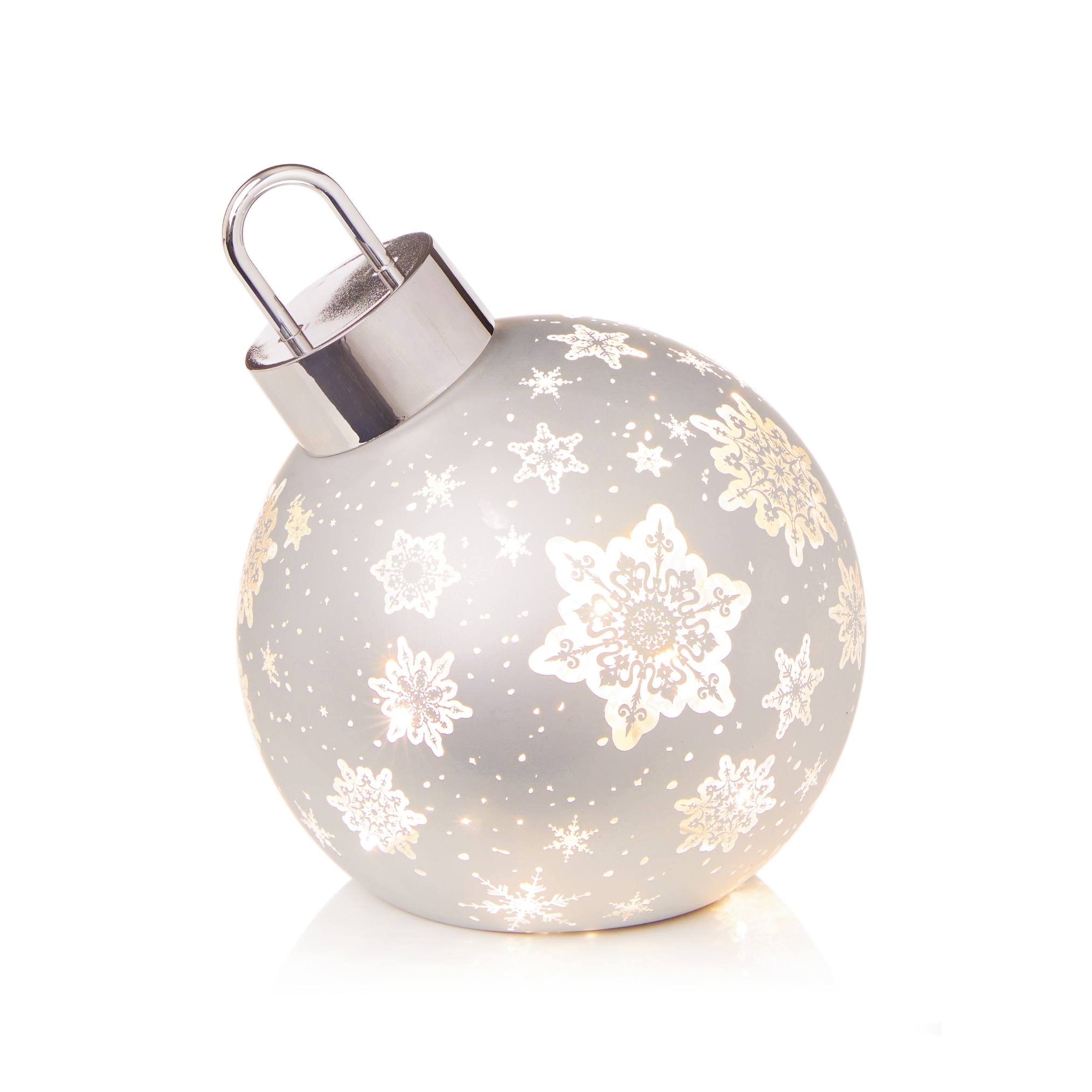 ORNAMENT,LED Light Up Bauble Silver 20.5cm Battery Operated