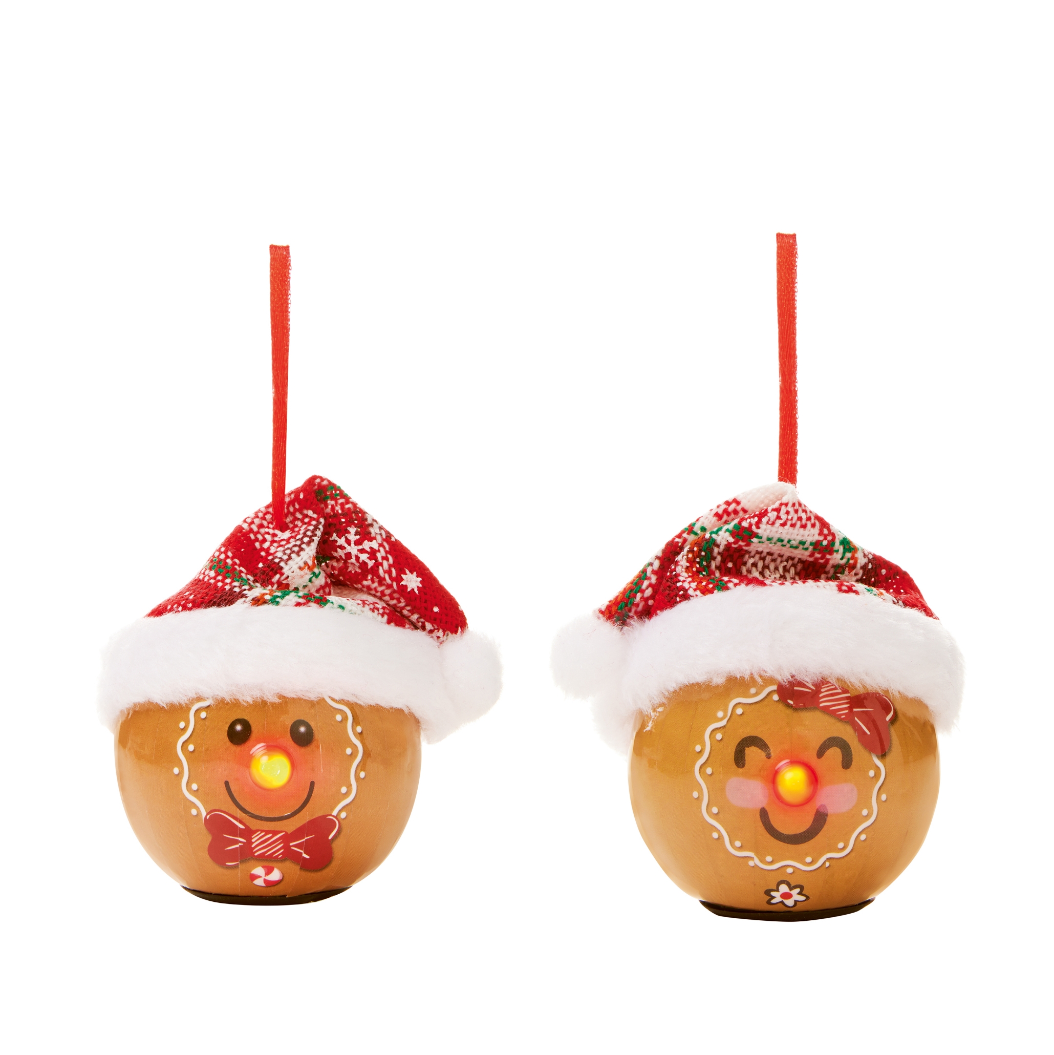 TREE DECORATION,Light Up Gingerbread Face 65mm 2 Assorted Battery Operated [Splittable]