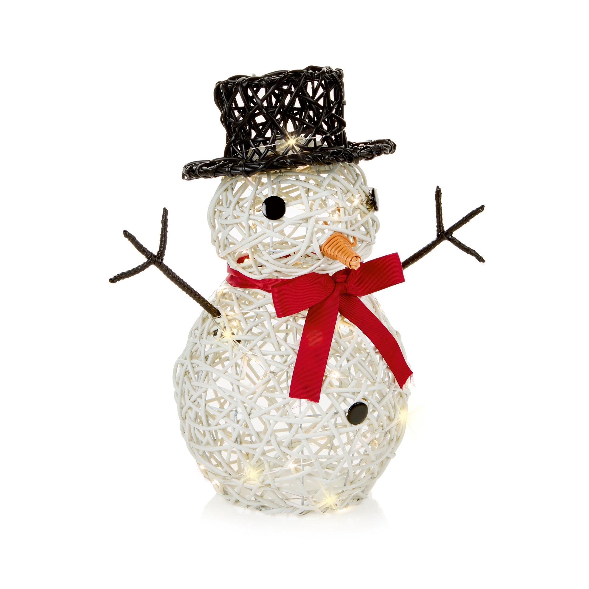 RATTAN SCULPTURE,Snowman 39cm Outdoor Battery Operated 50 LED