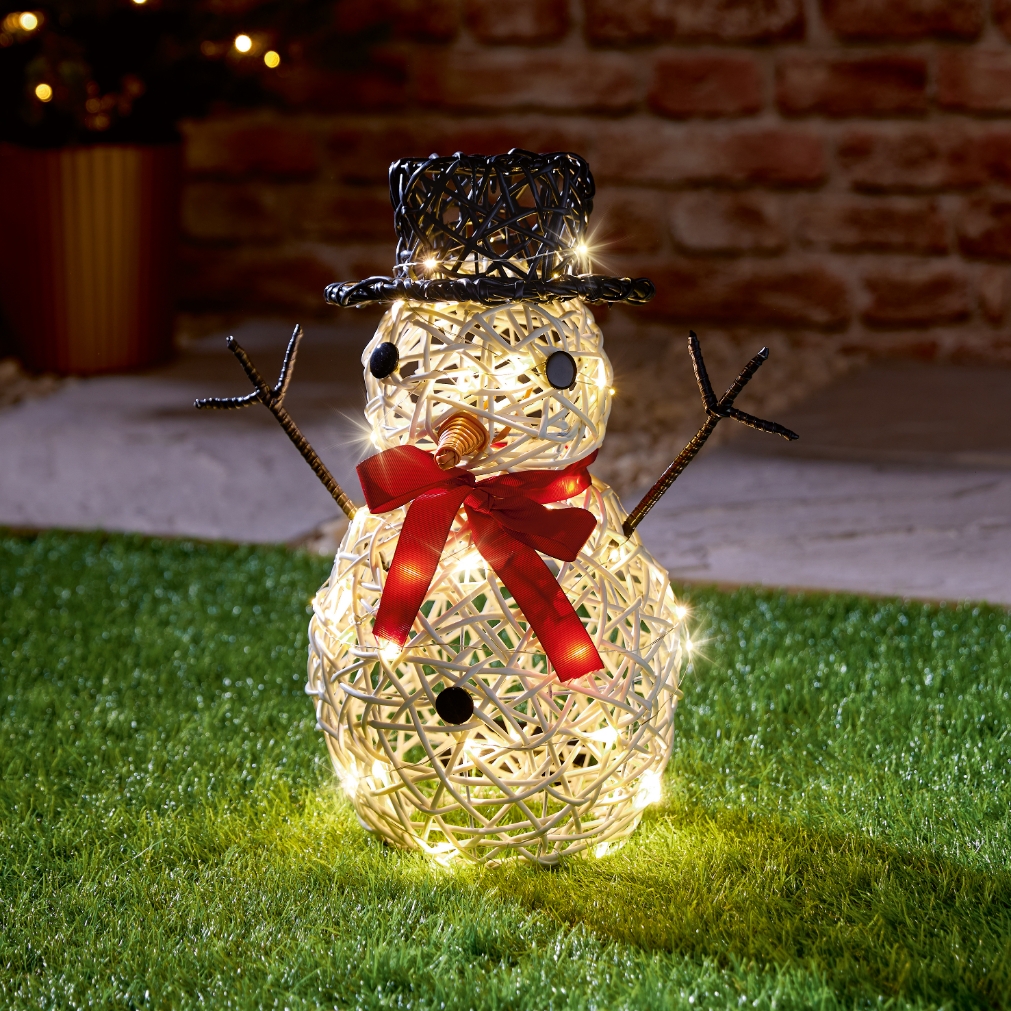 RATTAN SCULPTURE,Snowman 39cm Outdoor Battery Operated 50 LED