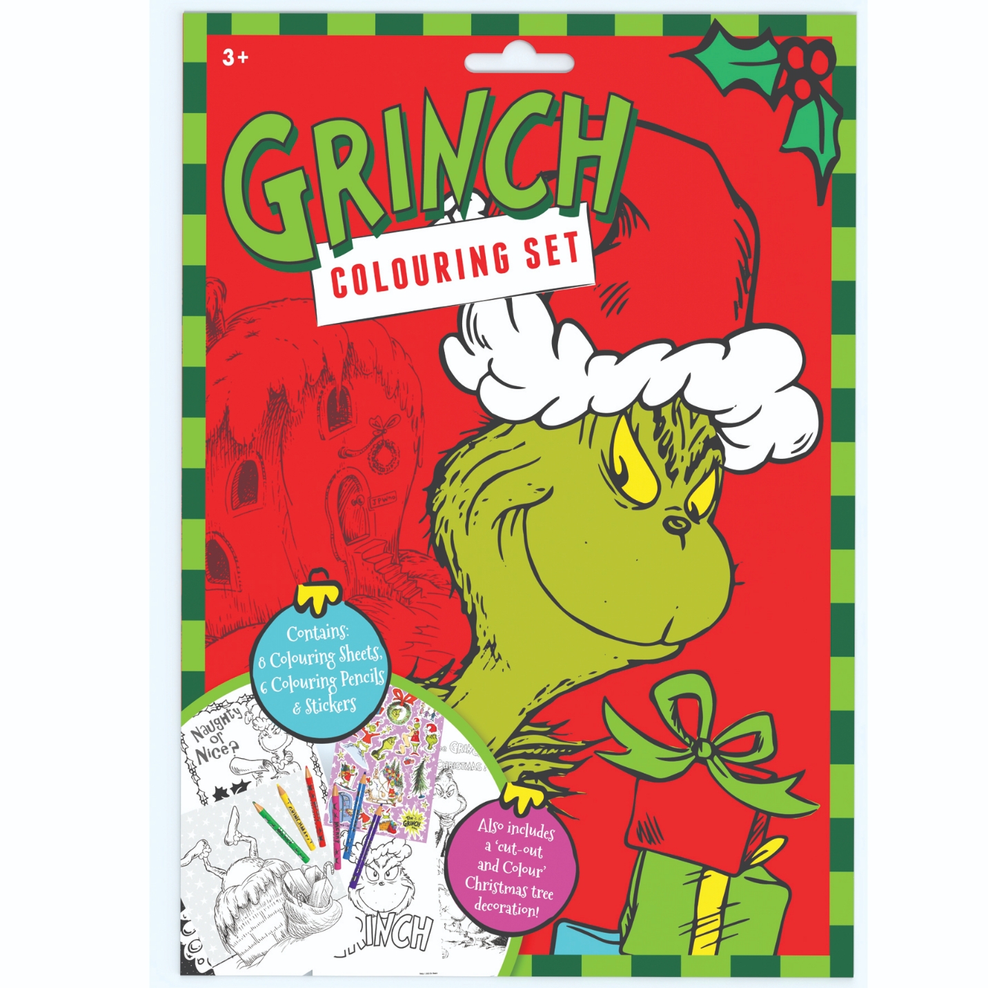COLOURING SET, The Grinch with 6 Coloured Pencils & Stickers [Packs Only]