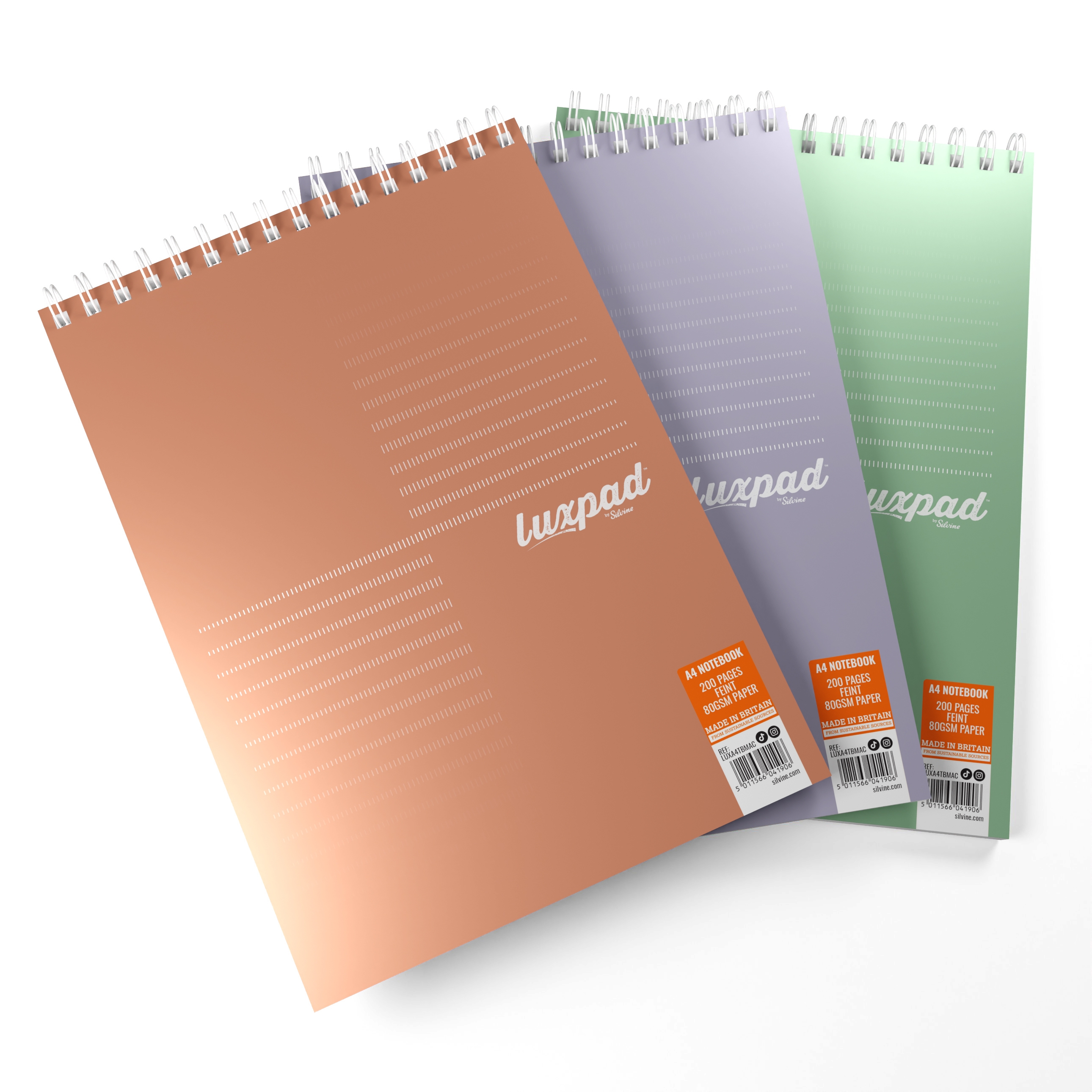 NOTEBOOK,Luxpad A4+ Twin Wire 4 Hole Punch &Perforated, Top Bound 200pg [Packs Only]