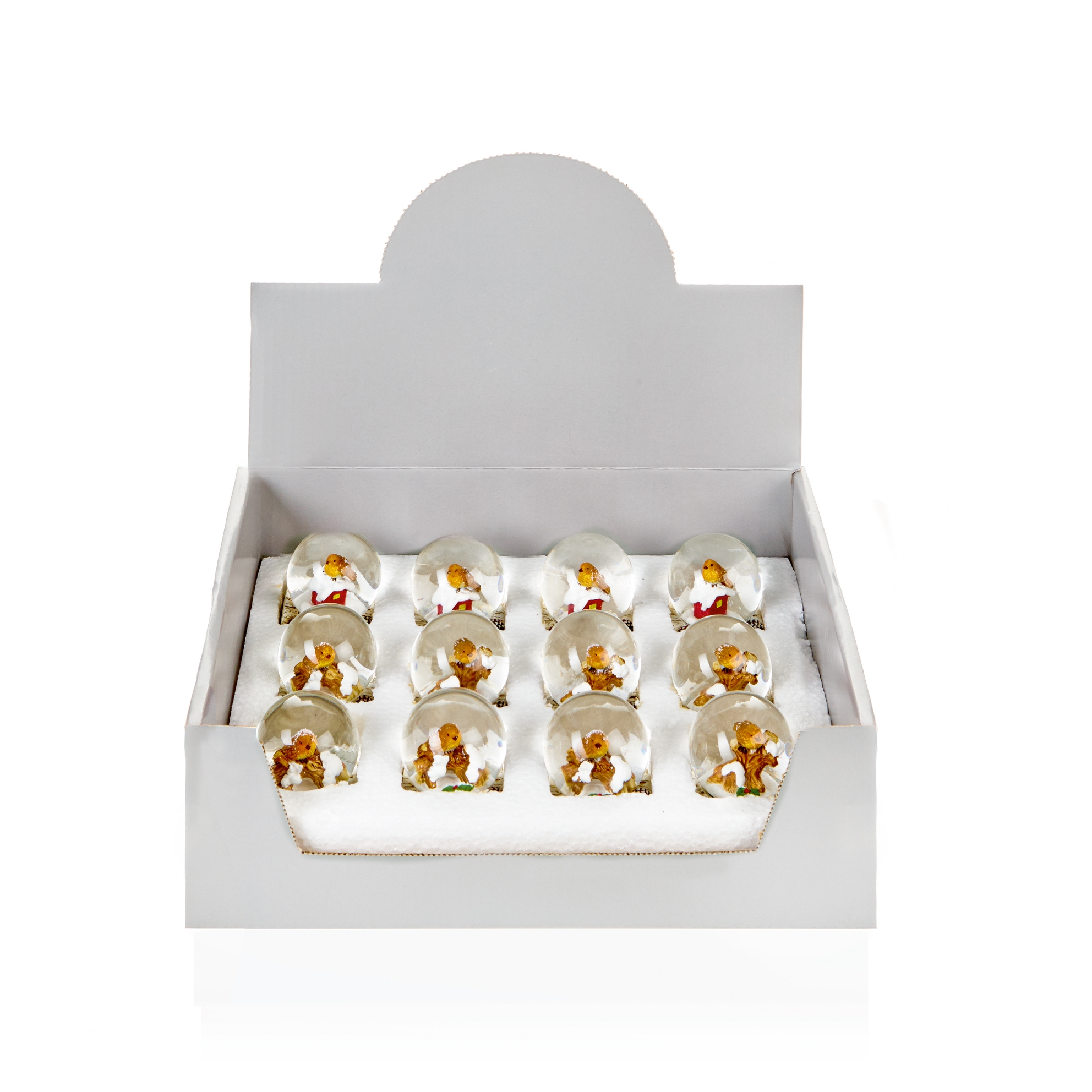 ORNAMENT,Waterglobe Robins with Pine Cones 45mm CDU [Packs Only]