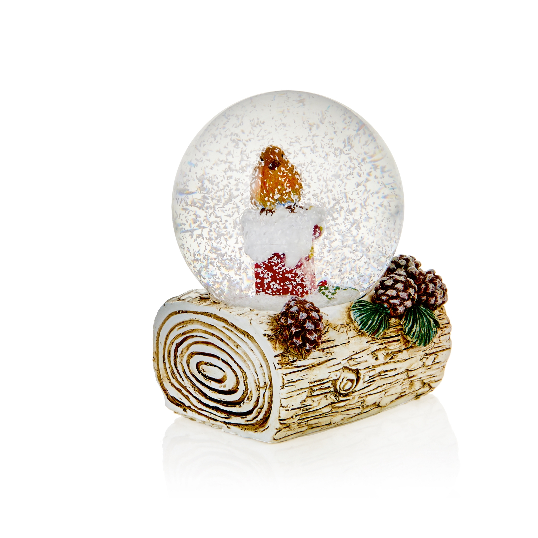 ORNAMENT,Waterglobe Robins with Pine Cones 45mm CDU [Packs Only]