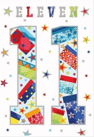 AGE 11 CARDS,Male Text, Stars & Patterns [Packs Only]