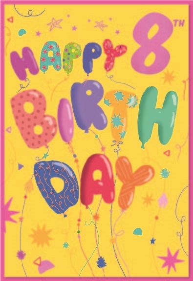 AGE 8 CARDS,Female Birthday Balloons [Packs Only]