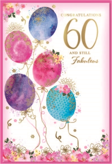 AGE 60 CARDS,Female 6`s Floral Balloons