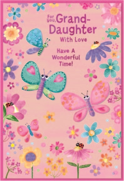 BIRTHDAY CARDS,Granddaughter 6`s Butterflies & Flowers