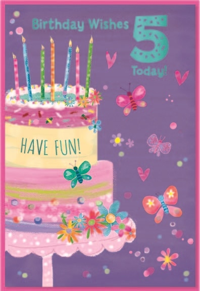 AGE 5 CARDS,Female 6`s Cake & Butterflies