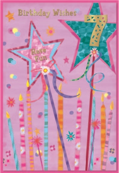 AGE 7 CARDS,Female 6`s Candles & Stars