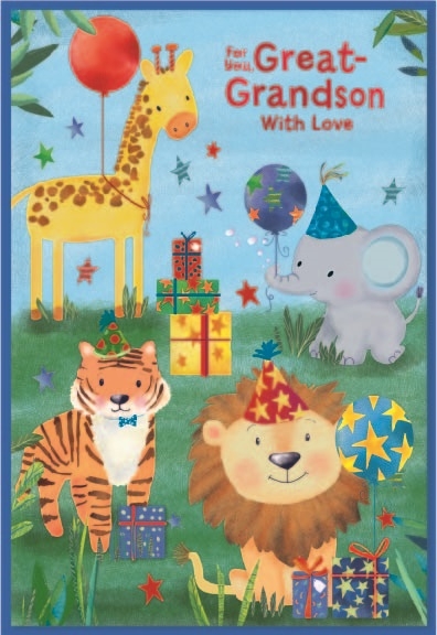 BIRTHDAY CARDS,Great Grandson 6`s Jungle Animals