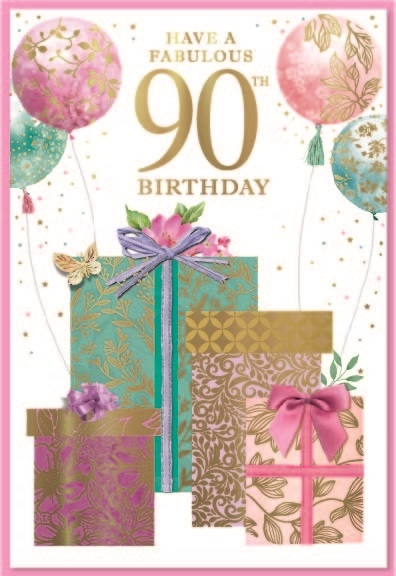 AGE 90 CARDS,Female 6`s Presents & Balloons
