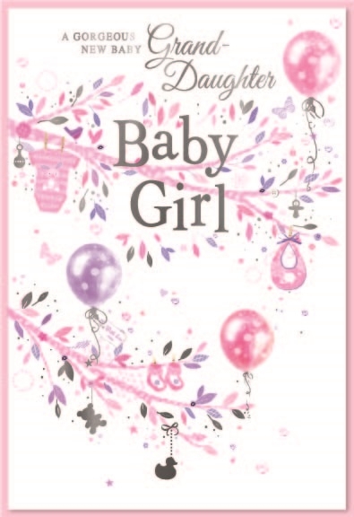 GRANDDAUGHTER CONGRATS. CARDS, 6`s Pink Foliage & Balloons