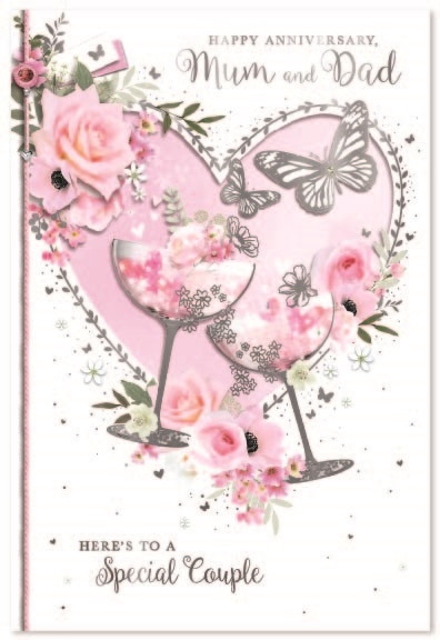 ANNIVERSARY CARDS,Mum & Dad 6`s Floral Champagne Glasses