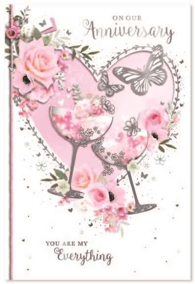 ANNIVERSARY CARDS,Our 6`s Floral Champagne Glasses