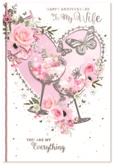 ANNIVERSARY CARDS,Wife 6`s Floral Champagne Glasses